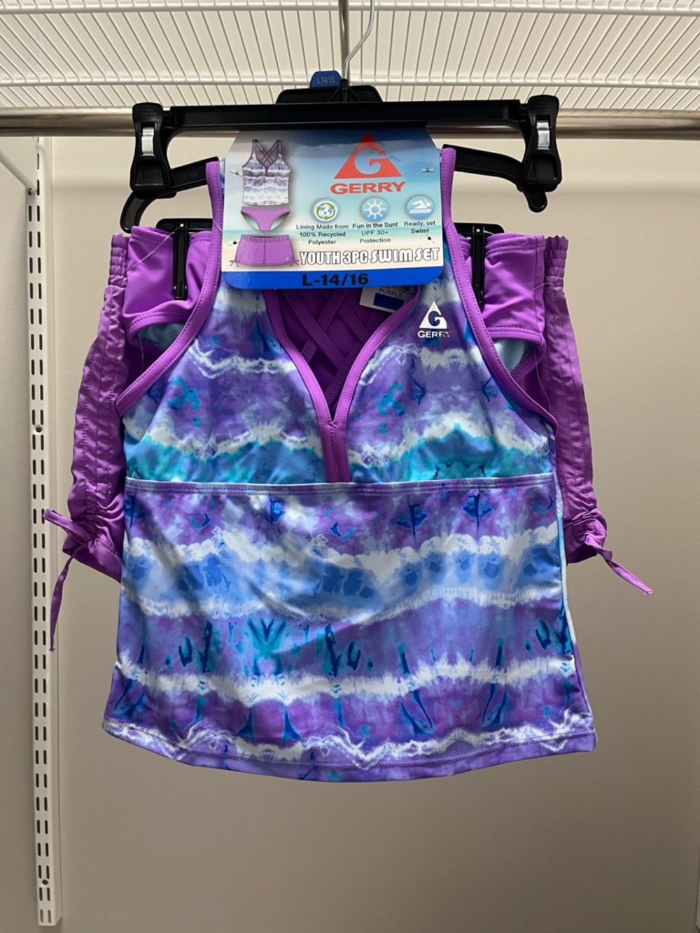 Gerry Swimwear Purple and Blue Tie-Dye Girls' Swim Tankini Set